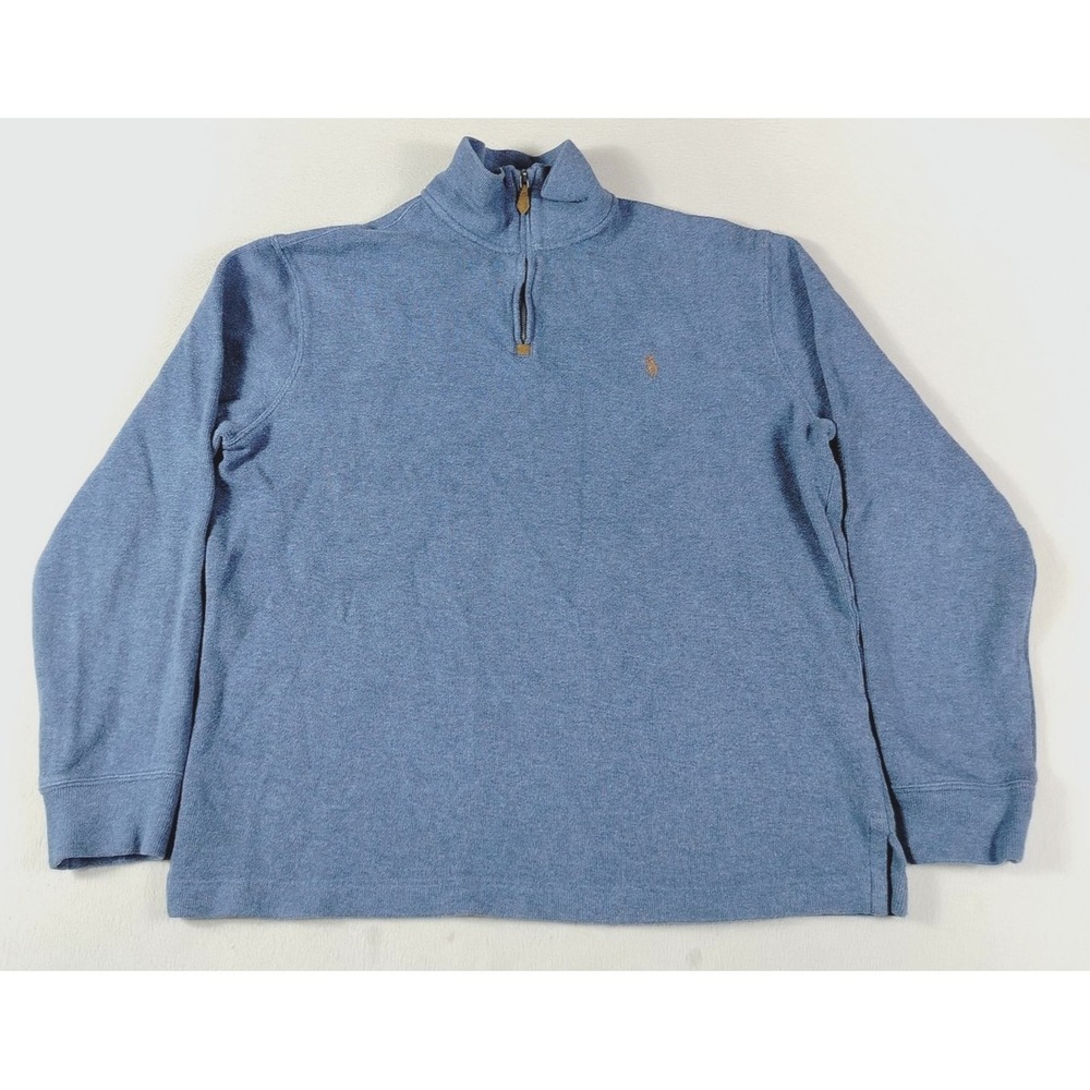 Polo Ralph Lauren Sweater Mens Medium Blue Cotton 1/4 Zip Preppy Pullover Office